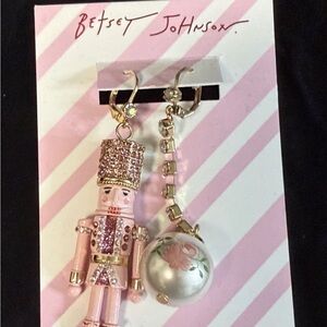 Betsey Johnson Pink Nutcracker Earrings with Floral Pearl
